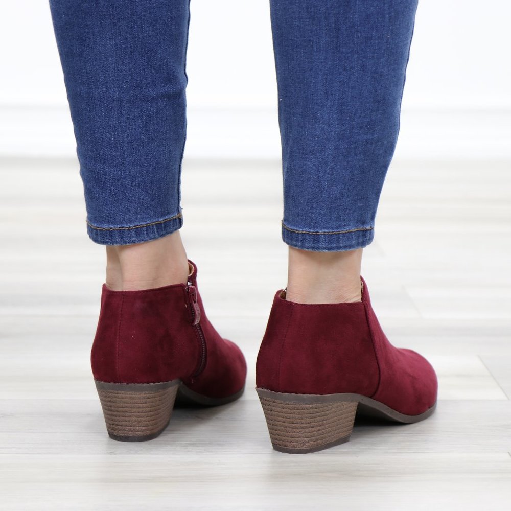 Vegan Suede Fall Color  Burgundy Ankle Booties - Picture 7 of 10